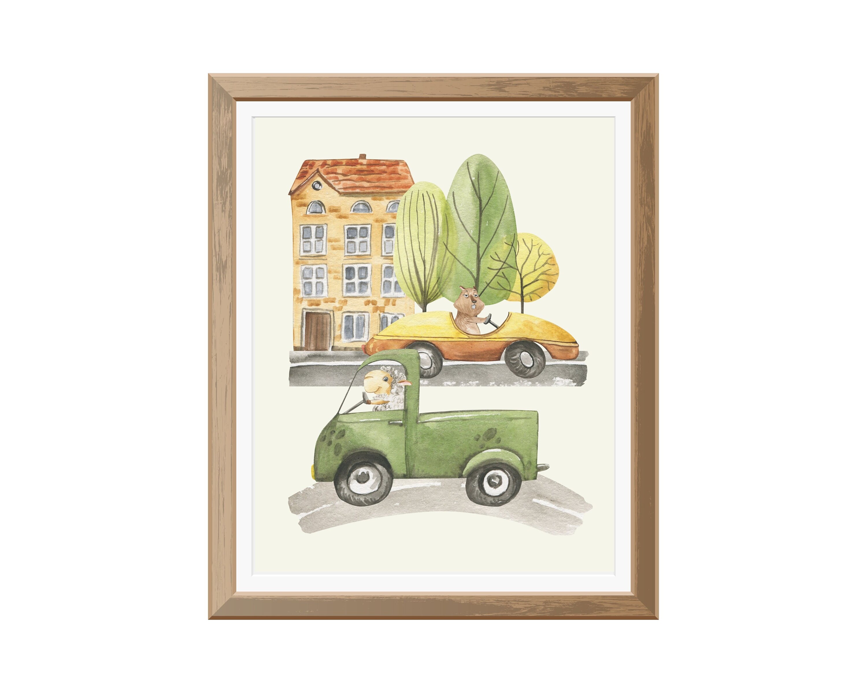 Car Nursery Decor Art Prints Animals Driving Trucks and Cars - Etsy