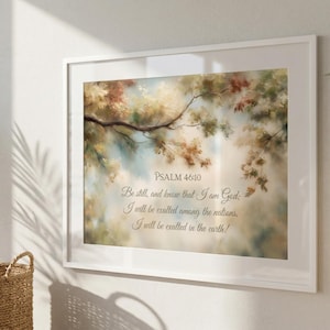 Psalm 46:10 bijbelvers kunst aan de muur | Wees stil en weet dat ik God ben | Vintage boomolieverfschilderij | Schriftkunst herfst | Christelijk cadeau-idee