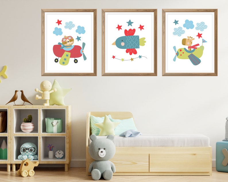 Airplane Nursery Wall Decor Set of 3 Printable Art Etsy