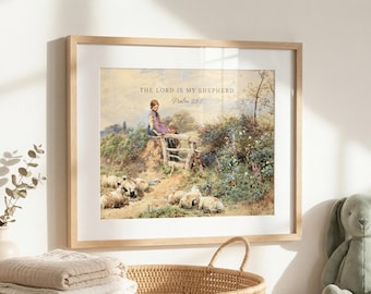 Psalm 23:1 Digital Print - The Lord Is My Shepherd Christian Wall Art - Baptism Nursery, Farmhouse, or Faith Decor | Kids Room Bible Art