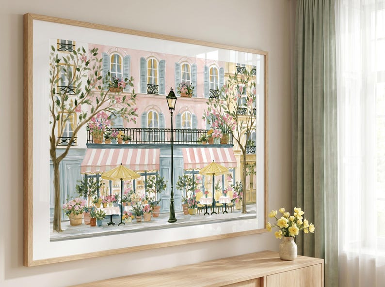 Paris Cafe Wall Art Print ~ Romantic French Flower Market Poster | Cottagecore Parisian Decor for Feminine Bedroom & Shabby Chic Home image 4