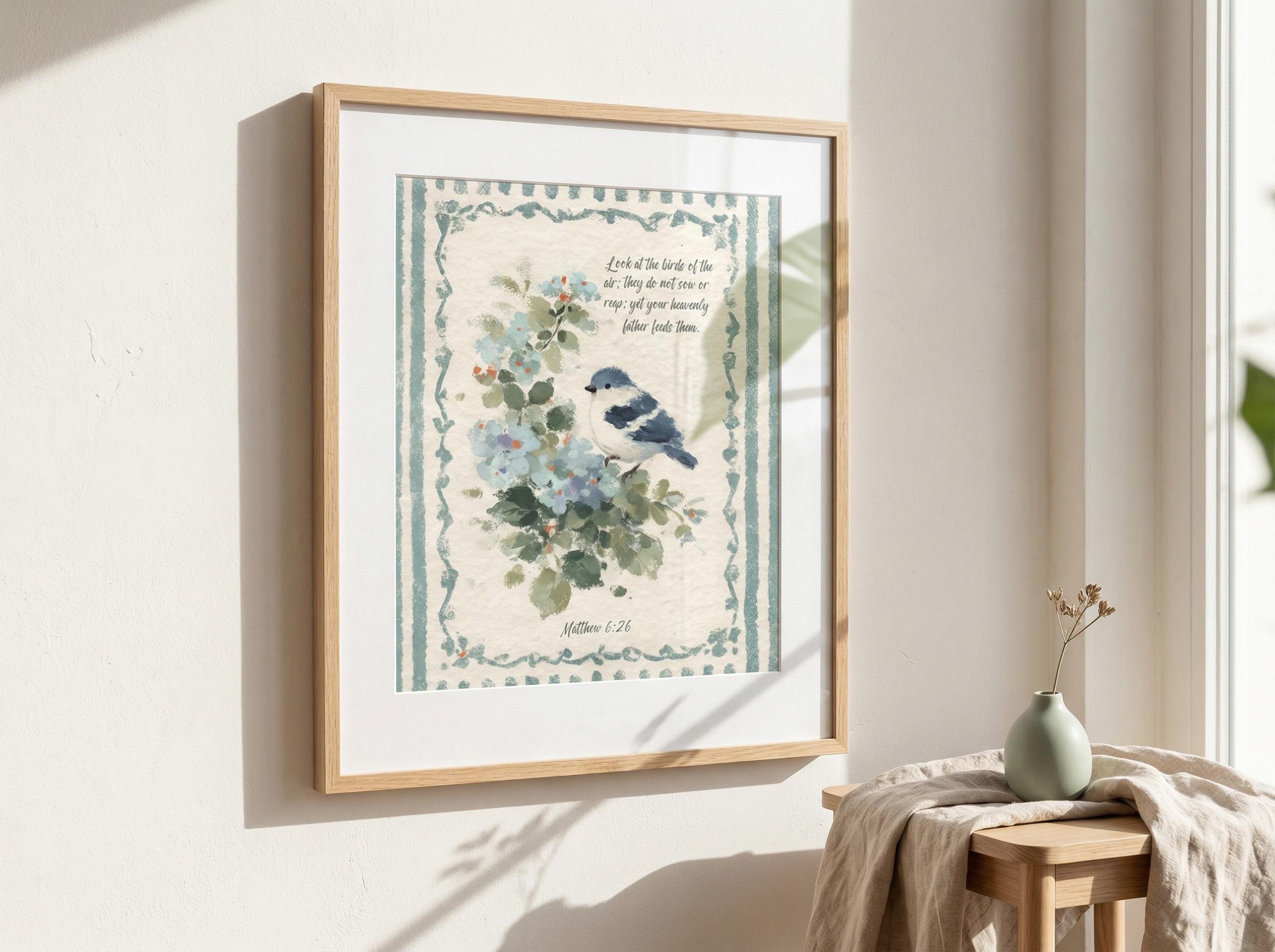 Bluebird With Scripture Bluebird Watercolor Scripture Print - Matthew 6:26 Nursery Decor ...