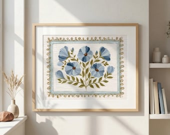 Blau Blumen Kunstdruck: Vintage botanische Wand Dekoration