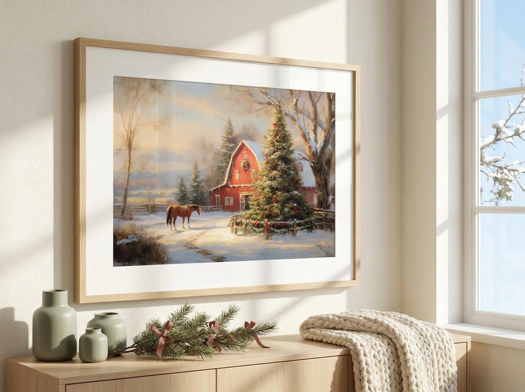 Christmas Barn Wall Art Print, Rustic Holiday Artwork, Nature Lover ...