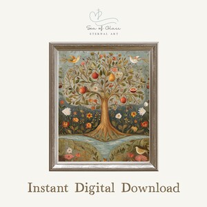 Vintage Tree of Life Art Print: Whimsical Folk Art Style (Digital Download) image 2