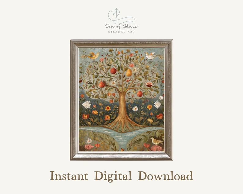 Vintage Tree of Life Art Print: Whimsical Folk Art Style (Digital Download) image 2