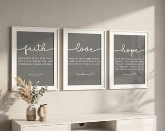 Faith Hope Love Print Set: Minimalist Christian Wall Art (Digital Download)