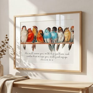 Salmo 91:4 - Impresión de pájaro - Arte mural de las Escrituras Cristianas (Descarga digital)