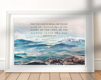 Beach House Bible Verse Wall Art Decor | DIGITAL PRINT | Coastal Sea Art Prints | Watercolor Ocean Wall Art | Christian Scripture Art Signs