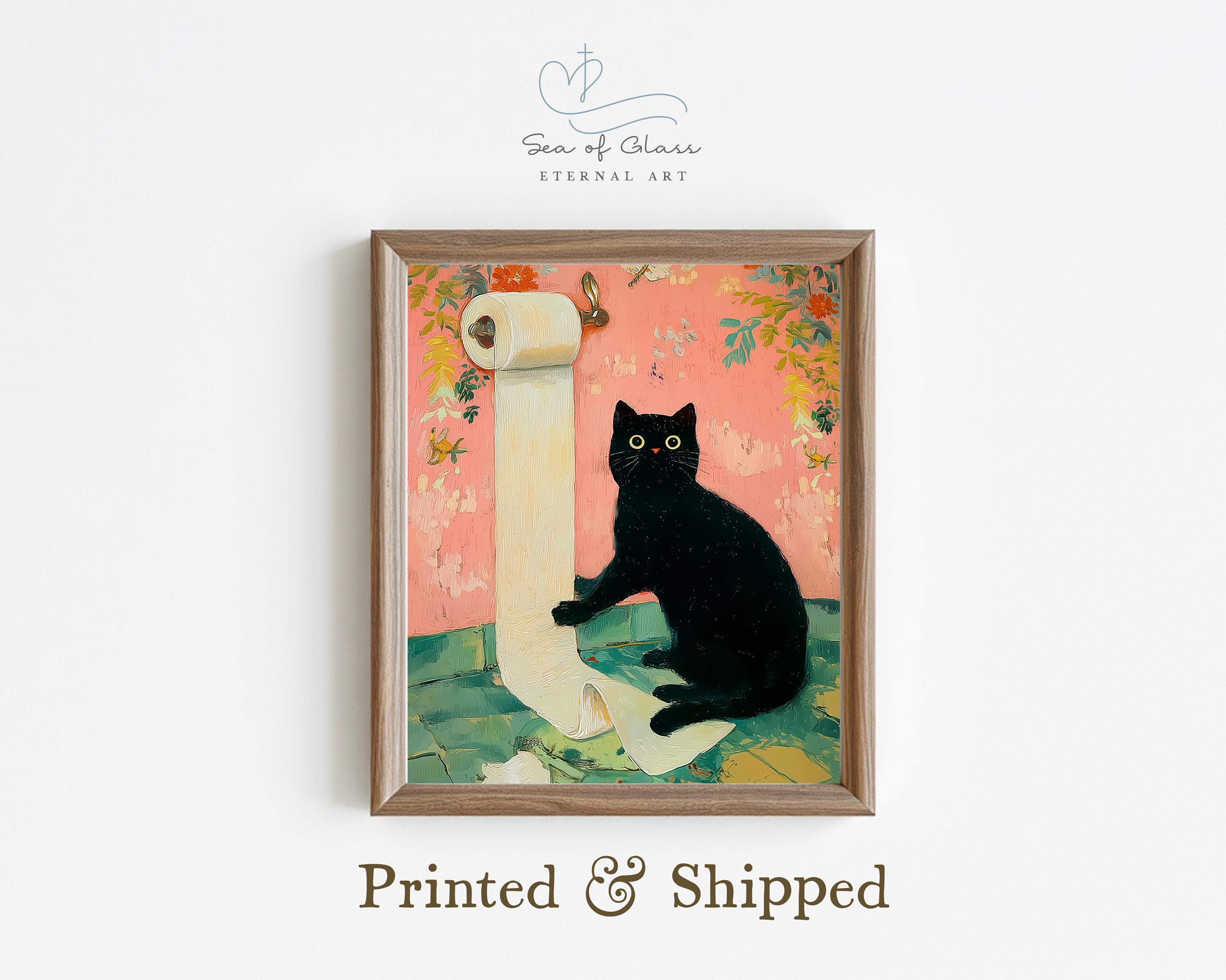 Bathroom Wall Art - Funny Black Cat Toilet Paper Print, Silly Cat Print ...
