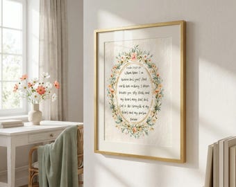 Psalm Scripture Wall Art Print: Vintage Floral Bible Verse Decor, Cottagecore Pastel Home Decor, Religious Quote Artwork