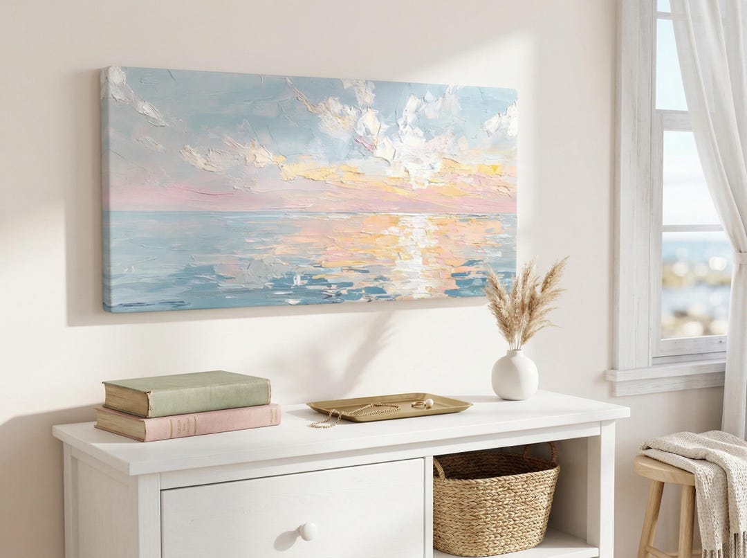 Pastel Ocean Sunset Canvas Wall Art - Beach House Decor, Coastal Modern ...