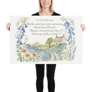 Konsttryck med irländskt husvälsignelse, irländsk stuga-väggkonst, keltisk heminredning, irländsk gåva, lantlig bondgårdslandskapskonst, sommarstil 24″×36″