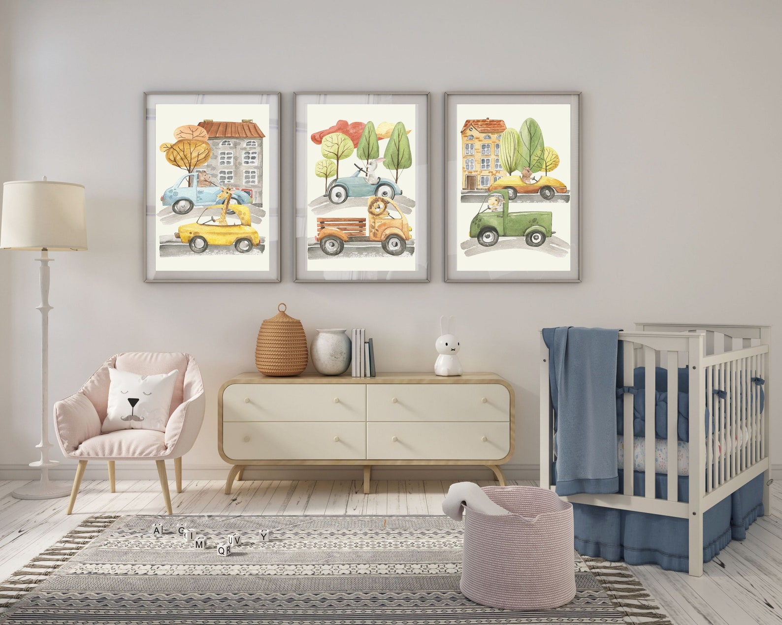 Car Nursery Decor Art Prints Animals Driving Trucks and Cars - Etsy