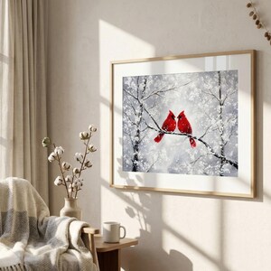Red Cardinal Christmas Print, Rustic Bird Art Prints, Vintage Christmas Artwork, Country Farmhouse Holiday Decor Gifts, Winter Wall Poster image 5