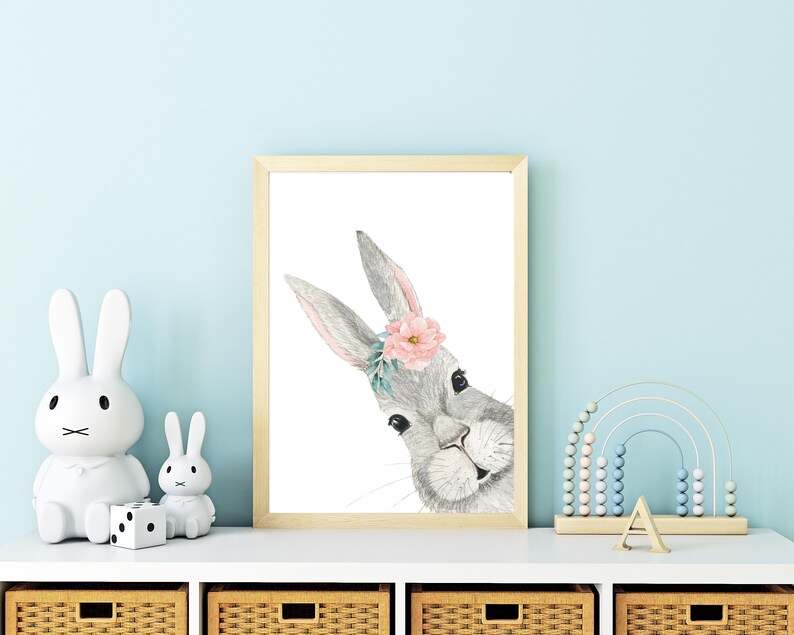 Bunny Rabbit Nursery Wall Decor Set of 2 DIGITAL PRINTS Nursery Wall