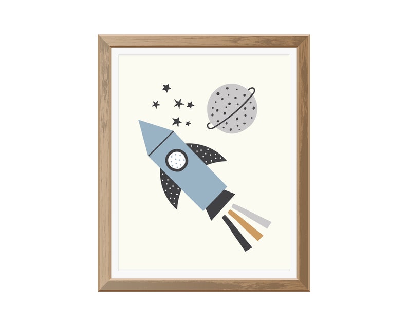 Rocket Ship Nursery Wall Decor Set of 3 Prints Printable Etsy