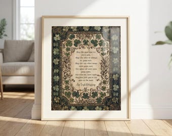 Irländsk välsignelseväggkonst, irländskt tryck med shamrockar, vintage keltisk väggkonst, rustik heminredning i stugstil, kristen gåva, Irlanddekor