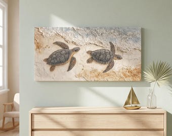 Sea Turtle Canvas Wall Art, Large Coastal Beach Print, Marine Life Wall Art, Neutral Beach House Decor, Sea Turtle Painting, Turtle Decor