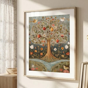 Vintage Tree of Life Art Print: Whimsical Folk Art Style (Digital Download) image 1