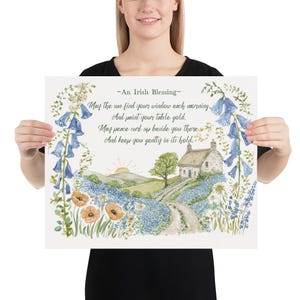 Konsttryck med irländskt husvälsignelse, irländsk stuga-väggkonst, keltisk heminredning, irländsk gåva, lantlig bondgårdslandskapskonst, sommarstil 16″×20″