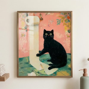 Bathroom Wall Art - Funny Black Cat Toilet Paper Print, Silly Cat Print ...