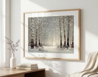 Birch Forest Painting Winter Art Print, Snowy Woodland Landscape, Winter Style, Christmas Wall Art, Winter Wall Art, Forest Print, Xmas Gift