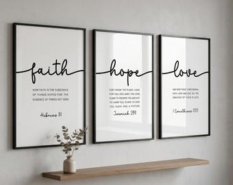 Faith Hope Love Scripture Prints: Minimalist Christian Wall Art (Digital Download)