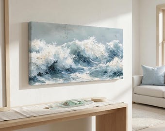 Ocean Wave Canvas Print, Coastal Seascape Wall Art, Modern Nautical Wall Art, Sea Waves Canvas Print, Beach House Decor, Entryway Wall Art