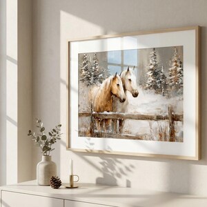 Horses In Snow Poster, Winter Horse Print, Horse Wall Art, Snowy Landscape Art, Housewarming Decor, Host Gift, Winter Animal Landscape Art image 1