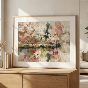 Abstrakte Landschaft, Blush Pink impressionistischer Baum Malerei, Pastell abstrakte Kunst Druck, moderne Natur Wanddekoration, neutrale Kunst für Zuhause