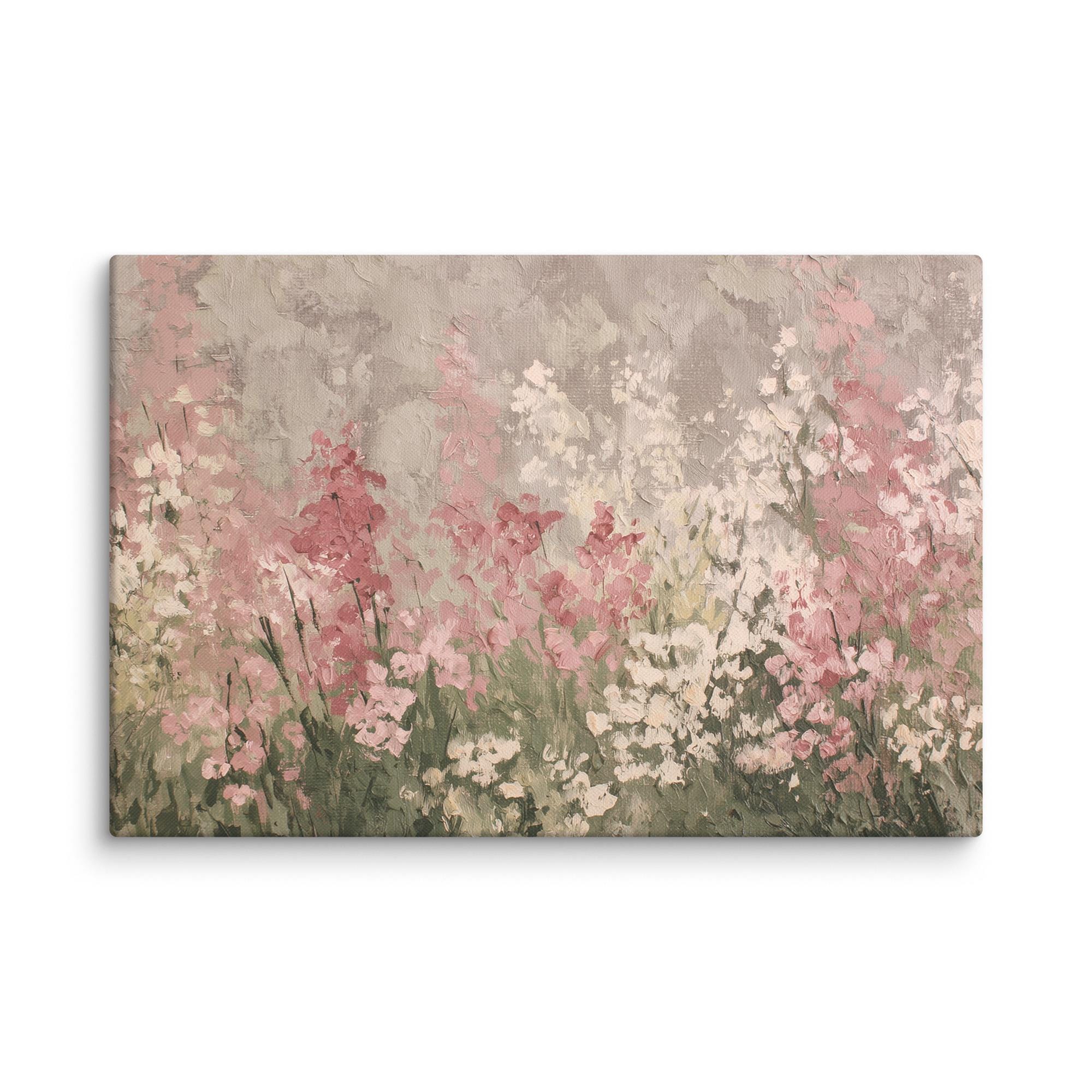 Wildflower Pink Canvas Wall Art - Blush Pink Floral Print - Romantic ...