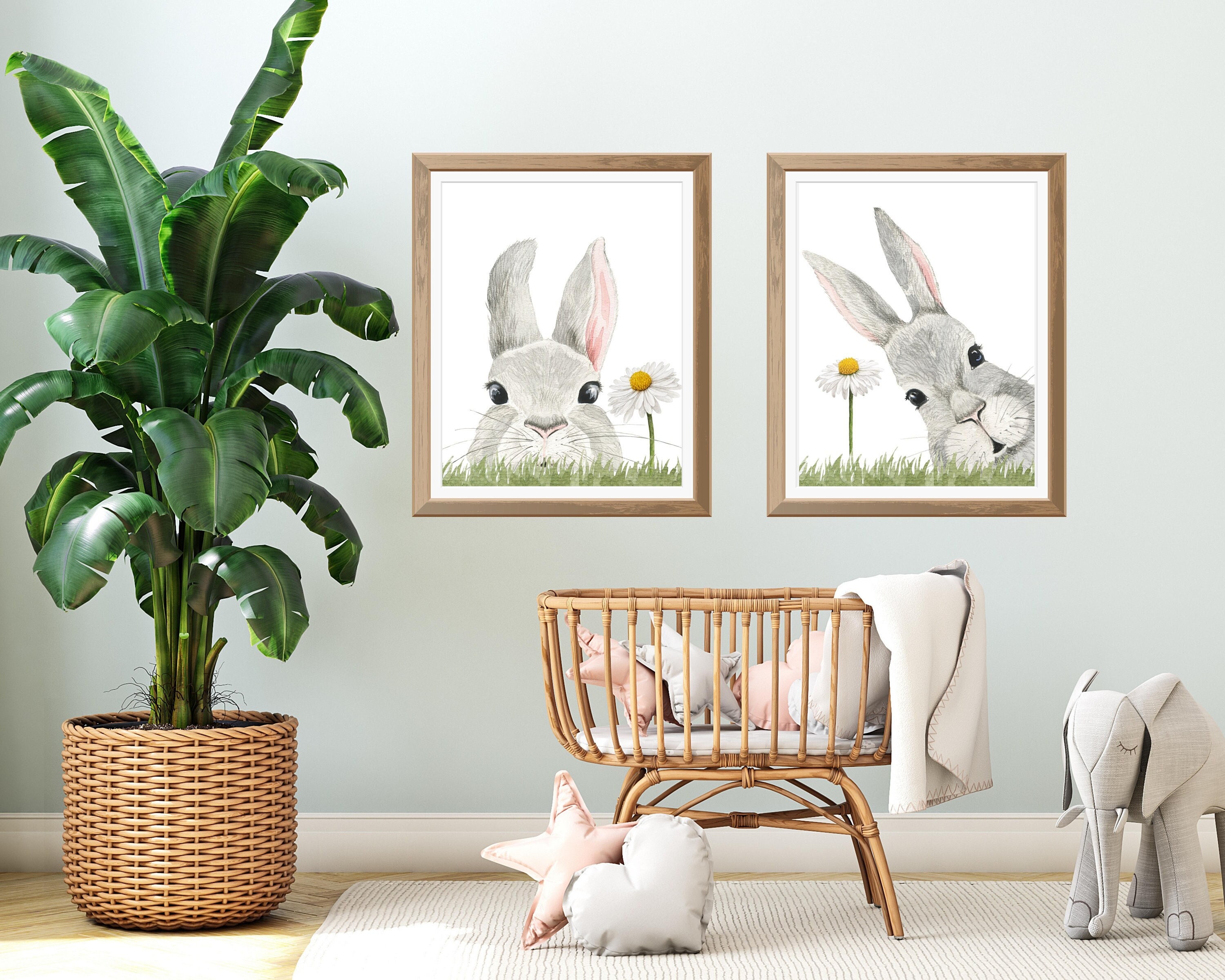 Bunny Rabbit Nursery Wall Decor Printable Art Set of 2 Bunny Prints
