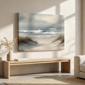 Vintage Coastal Beach Canvas Art, Serene Ocean Print, Sand Dune Artwork, Pastel Beach House Decor, Summer Beach House Print, Beach Canvas image 1