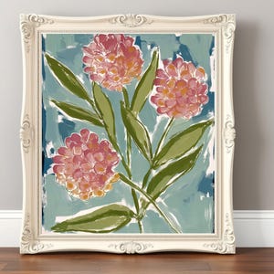 Pink Hydrangea Digital Wall Art – Bold Floral Print Download – Textured Acrylic Flower Painting for Modern Cottagecore or Gallery Wall Decor