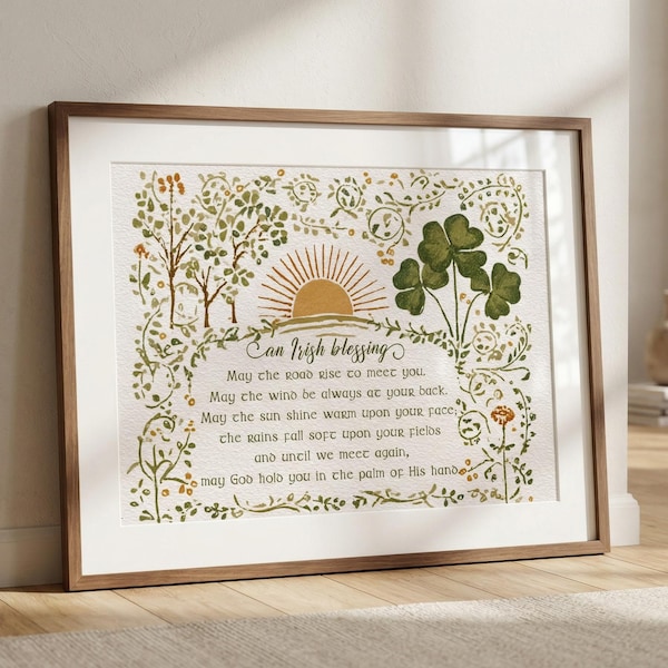 Irish Blessing Art Print, Celtic Wall Decor, Vintage Irish Prayer Poster, Christian Irish Home Decor, Cottagecore Ireland Print