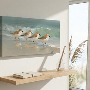 Sandpiper Beach Canvas Wall Art ~ Vintage Coastal Bird Print ~ Coastal Beach House Decor for Living Room ~ Nursery Bird Artwork Gift image 5