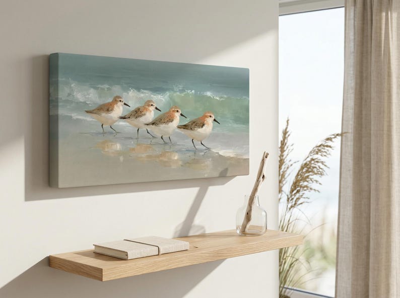 Sandpiper Beach Canvas Wall Art ~ Vintage Coastal Bird Print ~ Coastal Beach House Decor for Living Room ~ Nursery Bird Artwork Gift image 5