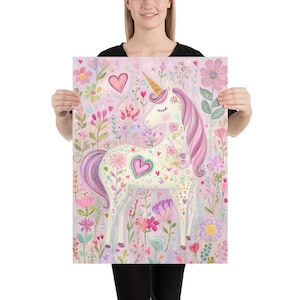 Pink Unicorn Art Print for Girls Nursery Room ~ Pastel Fantasy Decor ~ Magical Girls Bedroom Wall Art ~ Unicorn Illustration ~ Baby Shower 18″×24″