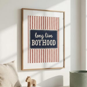 Länge leve pojkåren väggkonsttryck för barnrum, vintage Americana pojkrumsdekor, väggkonst i sydd lappstil för barn, babyshower- eller småbarnspresent