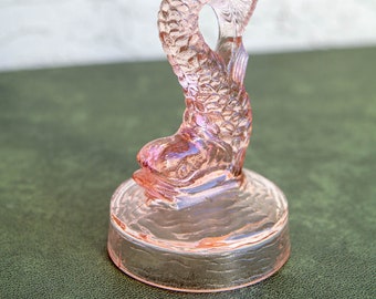 Tiffin Glass Dolphin ~ Fish Candleholder / Rose Pink Depression Glass / Vintage 1930s Dining Room Table Decor