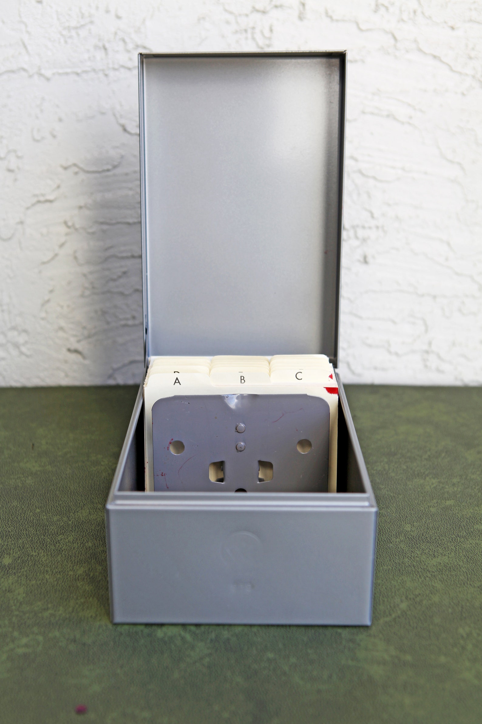 Gray Metal Storage Box With Alphabetical Card Dividers / Vintage ...