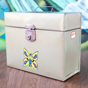 Hamilton Skotch Porta-File Office Storage Box ~ Key Included! / Original Sticker Logo / Golden-Green Metal Industrial Office Organizer