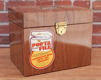 PORTA FILE File Box ~ Lithograph Metal in Wood Grain Print / Includes Metal Lock & Key / Safe Storage for Receipts, Documents, + more