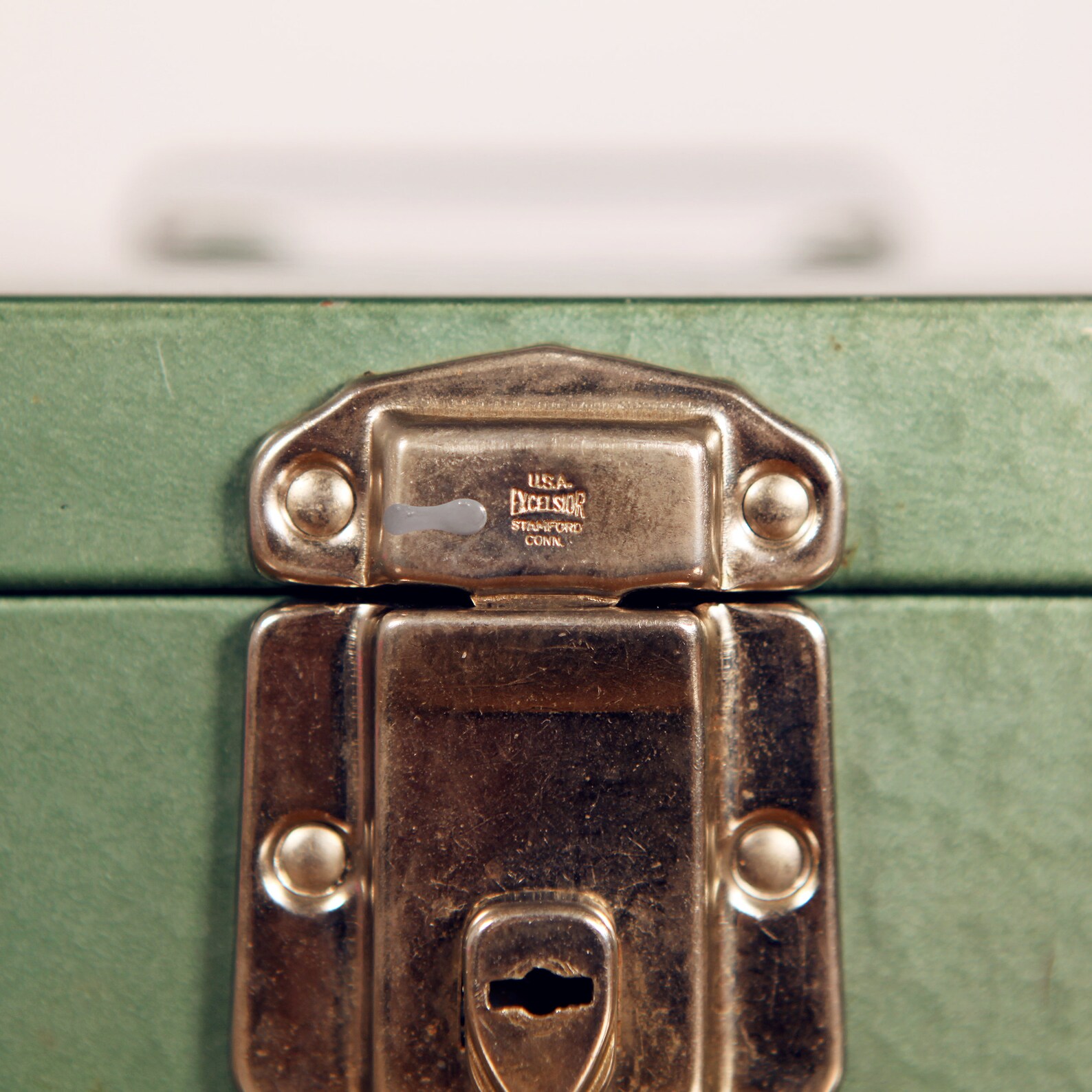 Green Metal File Box with latch and handle / Vintage office Etsy