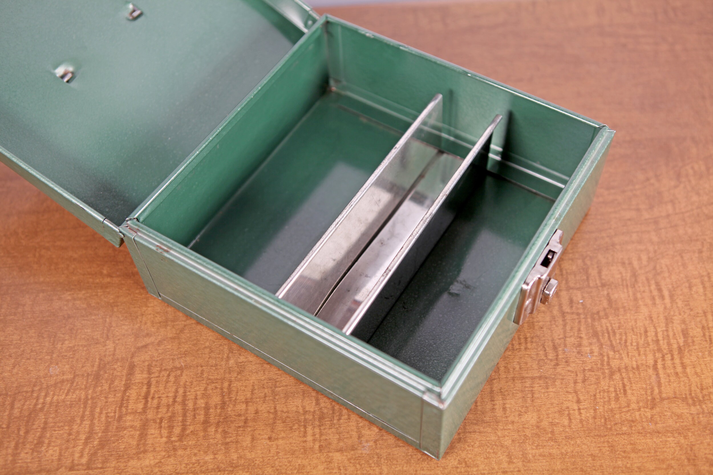 Green Metal File Box with latch and handle / Vintage office Etsy