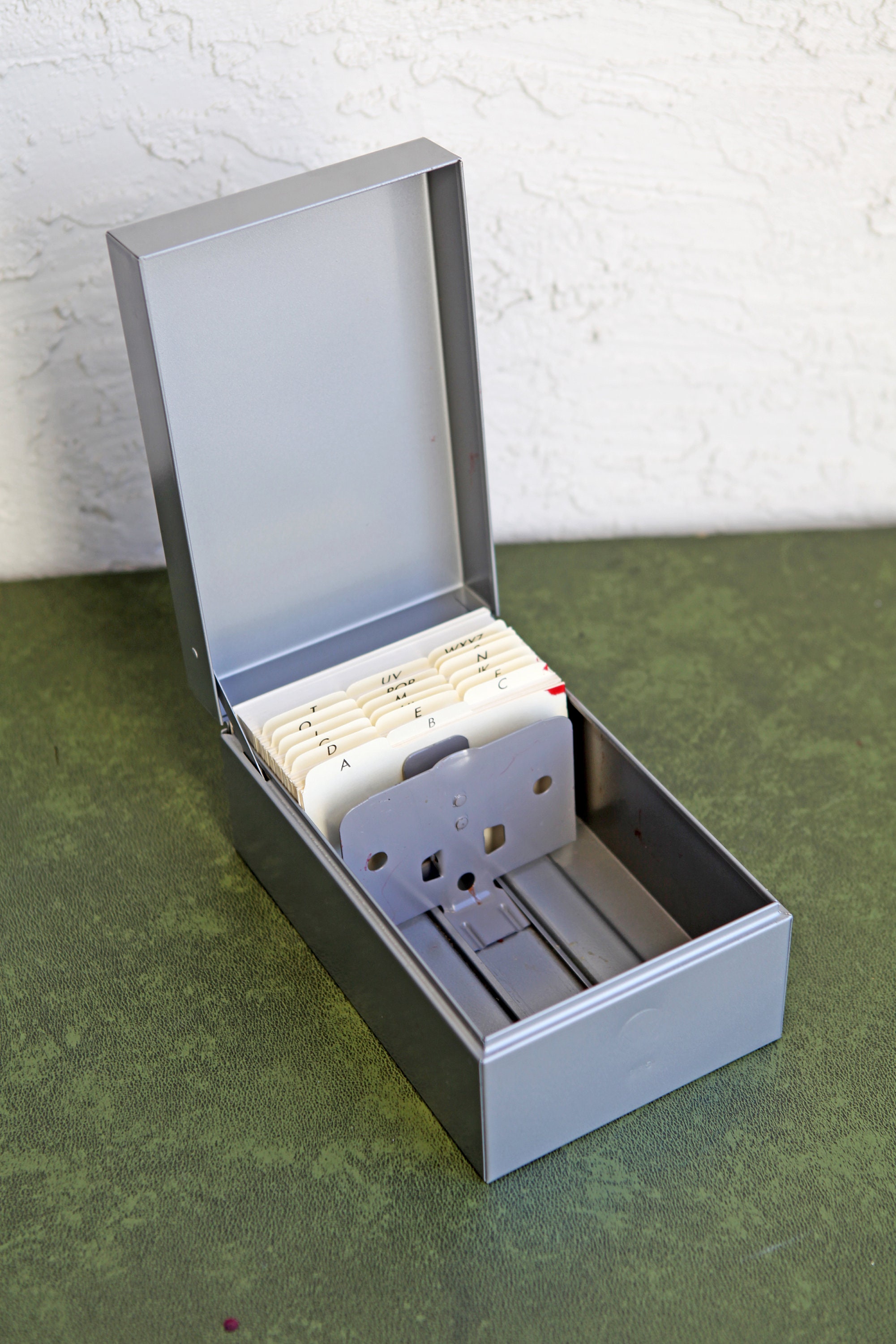 Gray Metal Storage Box With Alphabetical Card Dividers / Vintage ...