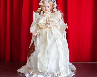 Seymour MANN 1997 Marina Doll ~ Connoisseur Collection / Hand Painted Porcelain, Hand Sewn Costume, Heirloom Quality / Original Box + Stand