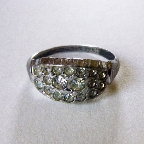 Mid-Century Retro geometric clear paste rhinestone antique engagement ring size 6