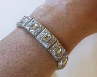 Art Deco flapper pot metal paste pave rhinestone line bracelet faux diamonds